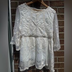 entro White Embroidered Sheer Peasant Blouse